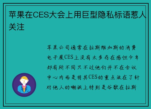 苹果在CES大会上用巨型隐私标语惹人关注 